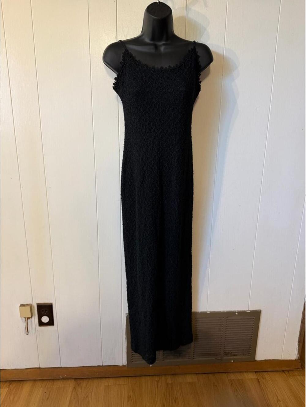 Alex Evenings Black Textured Maxi Slip Dress